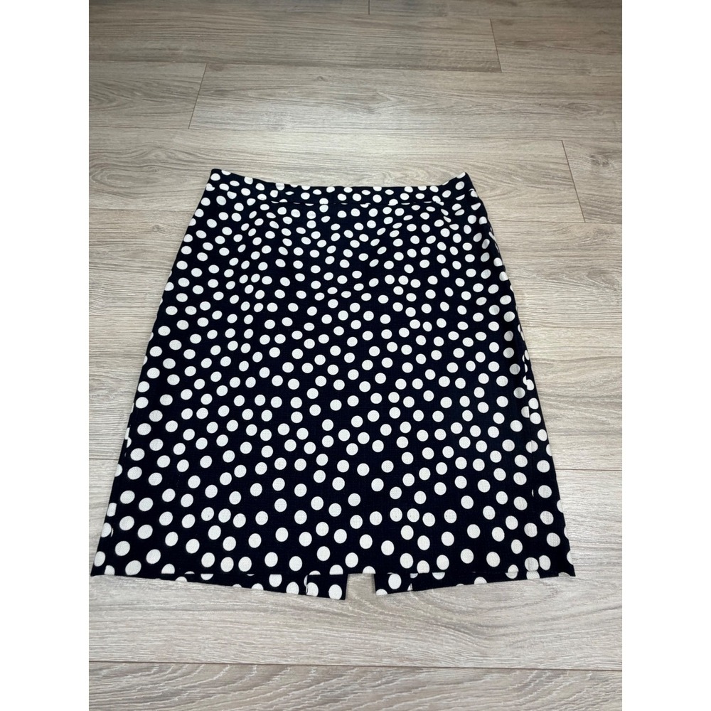 J.Crew Navy Blue White Polka Dot Cotton Pencil Skirt Size 10 Office Professional